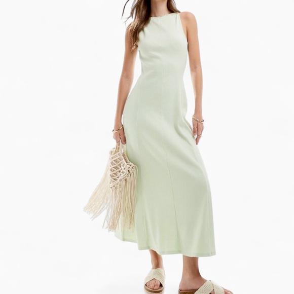 NWOT Pastel Green Sleeveless Ribbed High Neck Maxi Dress |Size 6 | ASOS DESIGN - Picture 1 of 7